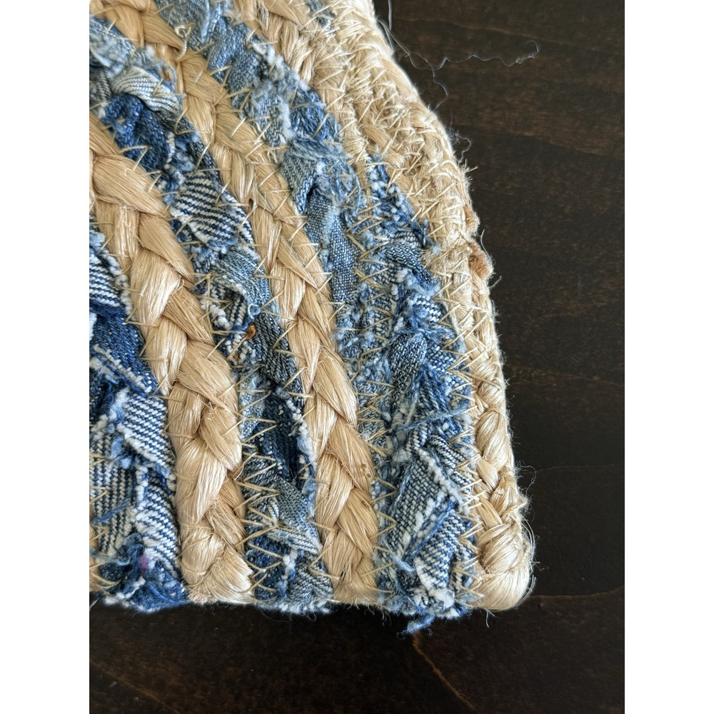 SHIRALEAH Chicago Jute/Cotton Crescent Burlap Blue/Tan Clutch Bag Vacation Beach - Picture 11 of 14